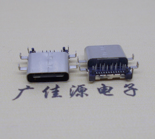 杭州卧式type-24p母座前插后贴6脚插板，板上型type-c母座接口